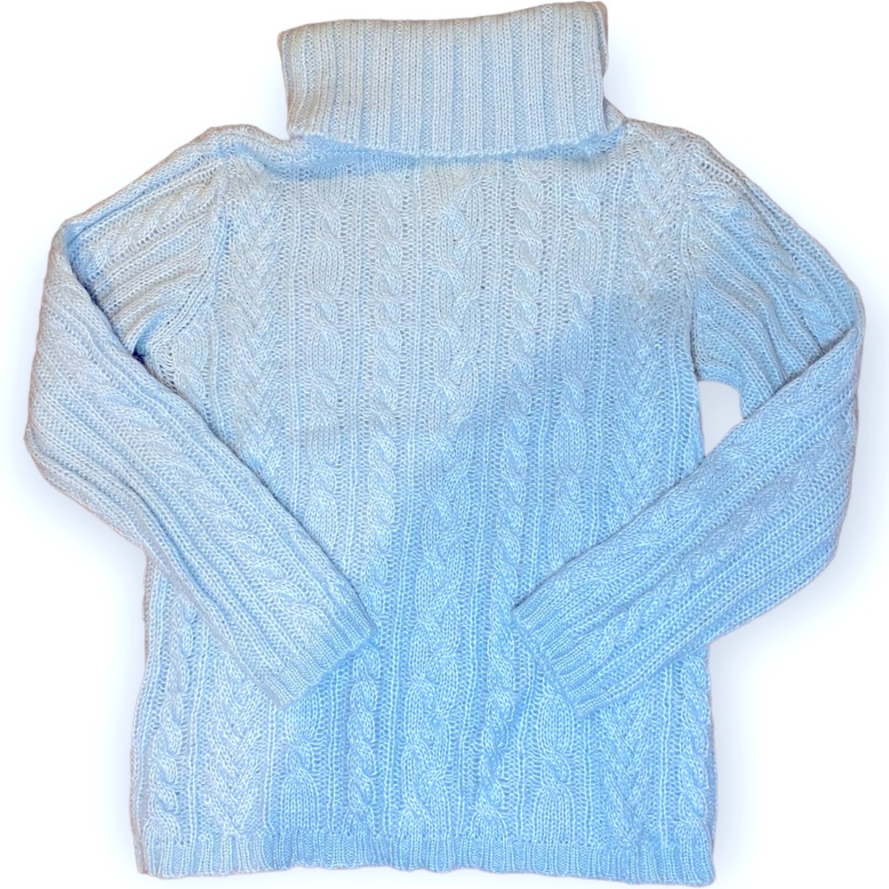 Jones New York Vintage Cable-knit Baby Blue Turtleneck Wool Sweater Small Petite